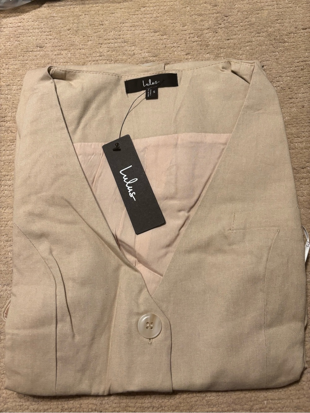Lulu's Cream Sleeveless V-Neck Button Mini Dress - Picture 3 of 4